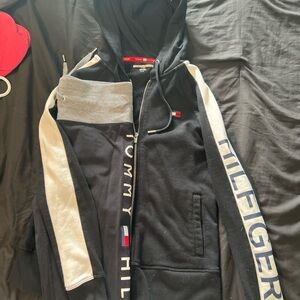 Tommy Hilfiger Black and Cream Zip-Up Hoodie